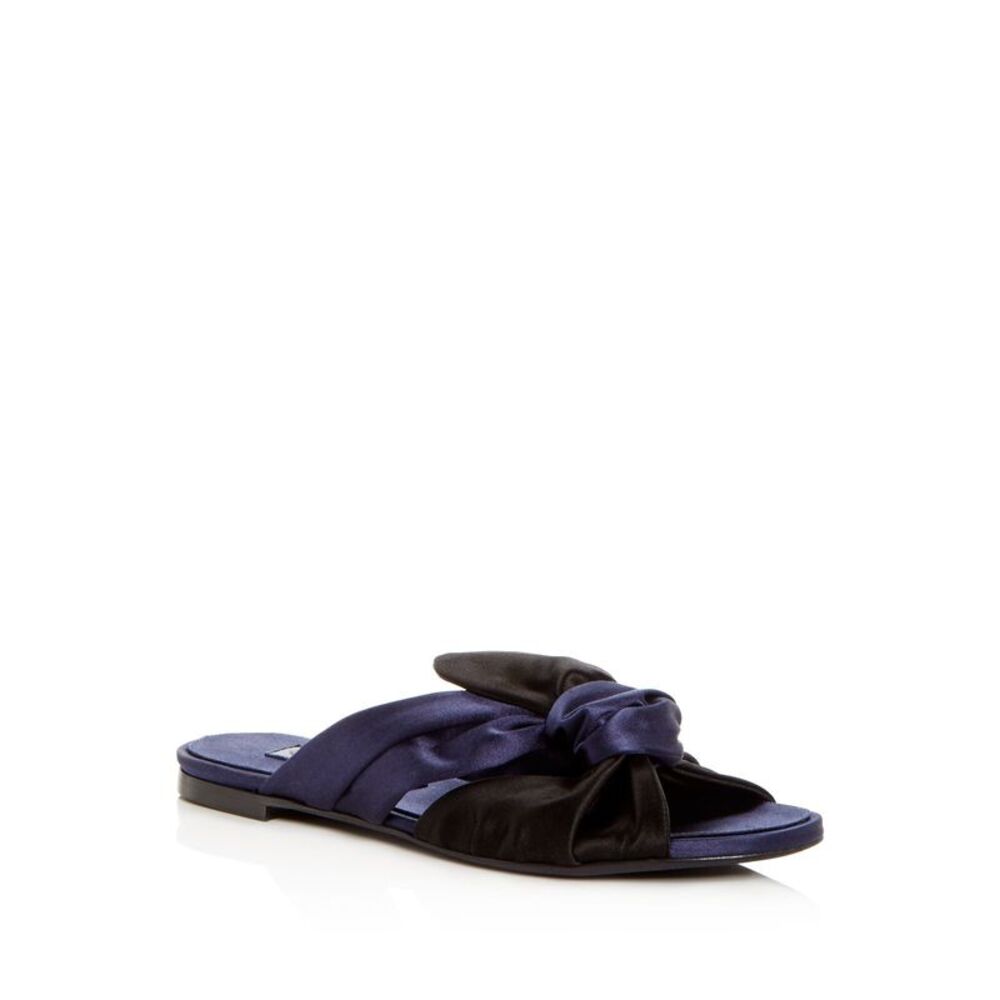 OSCAR DE LA RENTA Womens Navy Satin Piper Almond Toe Slip On Slide Sandals 37